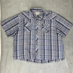 Vtg Rustler By Wrangler Blue Red Striped Silver Thread Accents Pearl Snap 3XL - Imagen 1 de 7