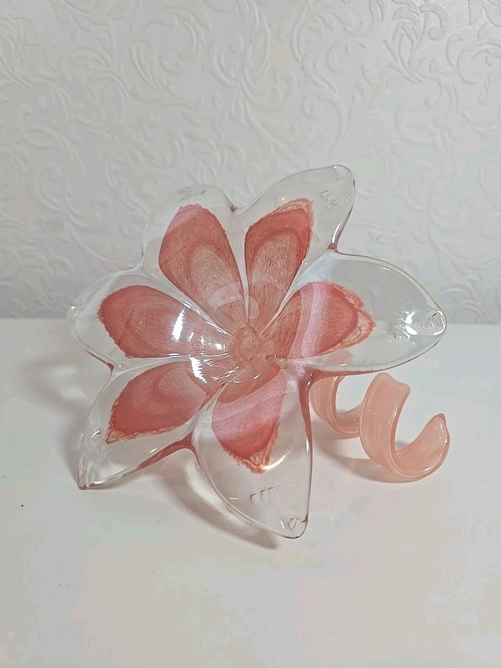 Vintage Art Murano Style Curly Stem Glass Flower Large Hand Blown  - Image 1 of 4