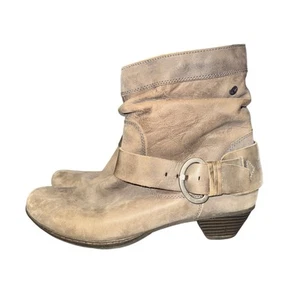 Pikolinos Brujas Ankle Boots Women's Size 9 Taupe Leather Side Zip Shoe Buckle - Picture 1 of 7