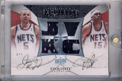 2007 Exquisite Collection Jerseys Dual Autograph Jason Kidd Vince Carter Auto /5 - Image 1 of 2