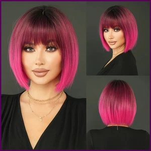 Peluca corta NAMM rosa rosa para mujer fiesta diaria teñido negro natural - Imagen 1 de 32