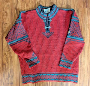 Dale of Norway Men's Norwegian Wool Sweater Red/Green, 100% Wool. Size Medium - Picture 1 of 5