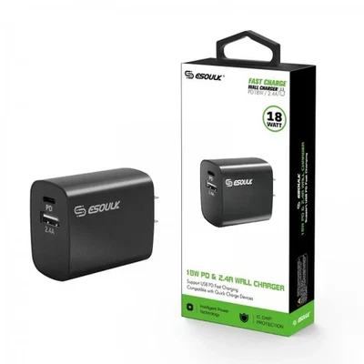 Esoulk Fast Charging 18W Power Delivery USB-C 2.4A & USB-A Port Home Charger - Image 1 of 4