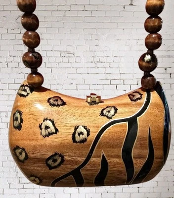 Timmy Woods Purse Bag Animal Print Crossbody Shoulder Carved Beaded Wearable Art - Image 1 of 4