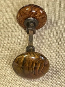 Vintage Bennington Door Knob Brown Marble Swirl Porcelain Door Knobs - Picture 1 of 11