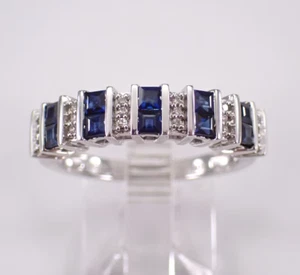 2.00Ct Princess Cut Lab-Created Blue Sapphire Wedding Ring 14K White Gold Plated - Picture 1 of 7