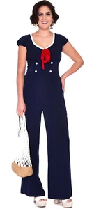 Voodoo Vixen «NAUTICAL RED BOW» Vintage Sailor JUMPSUIT Overall Rockabilly - Bild 1 von 5