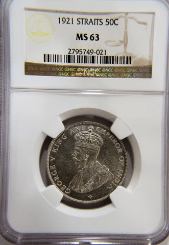 Straits Settlements 1921 50 Cents  NGC MS63 Cover