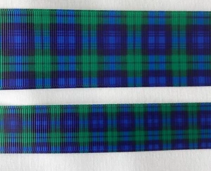 Plaid Grosgrain ribbon navy blue green Scottish 5/8" 7/8" 1.5" preppy - Picture 1 of 3