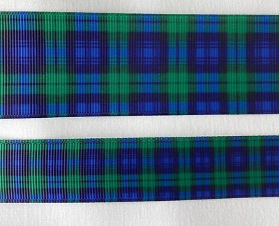 Plaid Grosgrain ribbon navy blue  green Scottish 5/8" 7/8" 1.5" preppy - Image 1 of 3