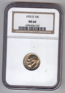 1975-D 10C Roosevelt Dime + NGC + MS 66 + Brown Label - Picture 1 of 2