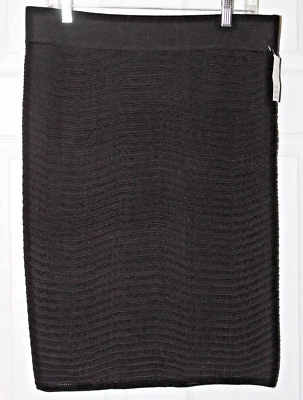 Saia de malha H&M reta com nervuras feminina comprimento do joelho grande forrada preta nova com etiquetas - Imagem 1 de 4