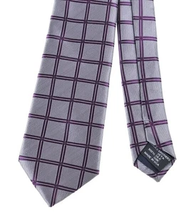Corbata ajustada a cuadros 100 % tejido en seda plateado real púrpura acanalada Brooks Brothers - Imagen 1 de 5