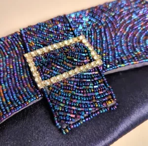 Borsa da sera pochette Bijoux Terner blu navy con perline e fibbia strass - Foto 1 di 7