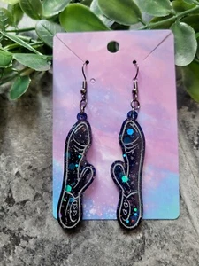 NSFW Navy Glitter Novelty Vibrator Dangle Earrings – Fun Alt Kink Jewellery Gift - Picture 1 of 6