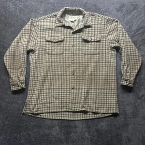 Vintage Eddie Bauer Shirt Mens Large Beige Plaid Button Up Wool Heavy Workwear - Picture 1 of 11