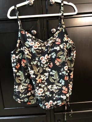 Jaclyn Smith Tankini Swimwear Bikini Top Floral Black Coral Blue Beige Size 20 - Image 1 of 4