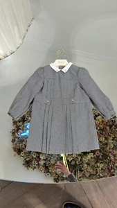 girls dress bonpoint wool plaid size 8 pleated designer embellished long sleeve - Picture 1 of 5