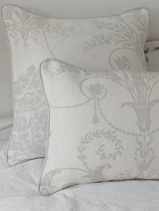 Laura Ashley Josette Grey/White Fabric Cushion Cover Piped /Back Dove Grey 16" - Picture 1 of 6