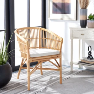 SAFAVIEH Olivia Rattan Accent Chair With Cushion | Natural / White | - Picture 1 of 10