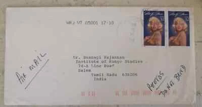 EUA Marilyn Monroe Hollywood Cinema Heroína Par de Selos Usado na Capa - Imagem 1 de 2