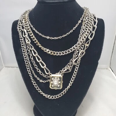 Avenue - 6 Layers of silver links with large glass stone rhinestone & pearl NWT - Image 1 of 4