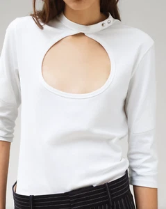 NWT Chloe White Soft Cotton Jersey 3/4 Racing Sleeve Scoop Neck Top Sz L $895 - Picture 1 of 12