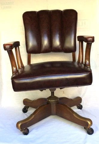 Antique Vintage Lawyers/Bankers Office Solid Wood Faux Leather Upholstered Chair Cover
