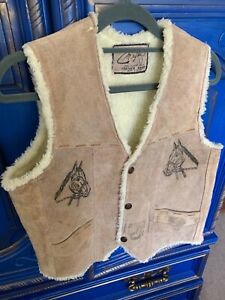 Western Mejia Horse Leather Vest Light Brown Tan Lined Snap Closure