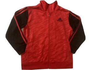 Boys Adidas Zip Up Red jacket 7XTall Black Sleeves W 3 Red Stripes - Picture 1 of 11