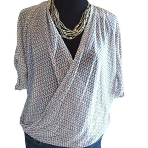 JLO Sheer Women's Shirt Black White Small Semi Wrap Roll Tab Sleeve - Picture 1 of 10