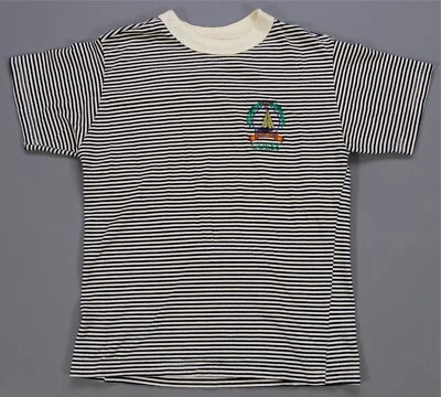 Rare Vintage GUESS Yacht Club Spell Out Crest Logo Striped T Shirt 90s Youth M - Image 1 of 4