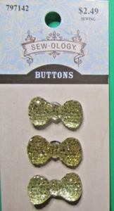 (3) MODERN  SEW-OLOGY 1" BOW-TIE SPARKLY YELLOW PLASTIC NOVELTY BUTTONS-P214 - Picture 1 of 3