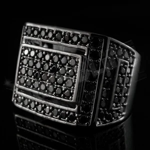 18K Black Gold Plated Iced Hip Hop Championship Band MICROPAVE CZ Pinky Ring - Picture 1 of 7
