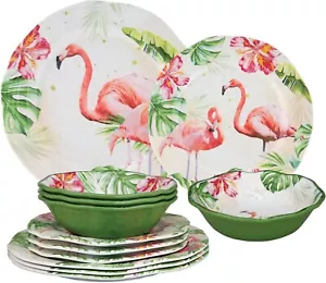 12-Piece Flamingo Melamine Dinnerware Set - Service for 4 - Picture 1 of 6