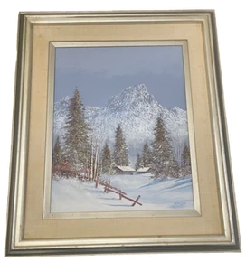 Artist John Loo Oil Painting On Canvas Signed Winter Mountain - Framed - Picture 1 of 16