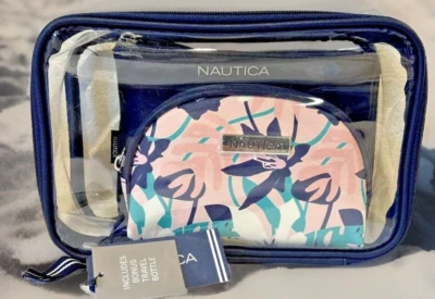 Nautica Bolsa de Aseo Juego de 3 Piezas Transparente Rosa Azul Nylon Cremallera Alrededor Viaje Nuevo con Etiquetas Foto 1 de 4