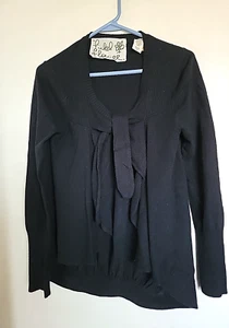 VTG Anthropologie FIELD FLOWER Cardigan Medium Black Tie Front - Picture 1 of 3