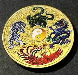 Golfball Marker Unikat - DRACHEN & TIGER Yin Yang Fabelwesen 1,5" Metall - Bild 1 von 4