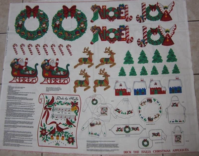 VTG CHRISTMAS APPLIQUÉ PANEL DECK THE HALLS CRANSTON FABRICS CUT SEW 1 YD X 44” - Image 1 of 4