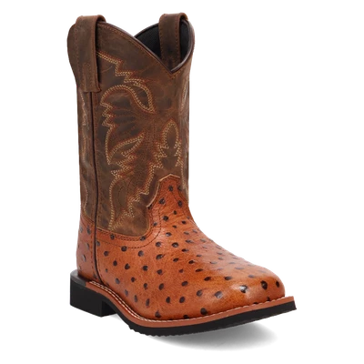 Dan Post Youth Jet Cognac Tan Ostrich Leather Western Boot DPC5008 - Image 1 of 4