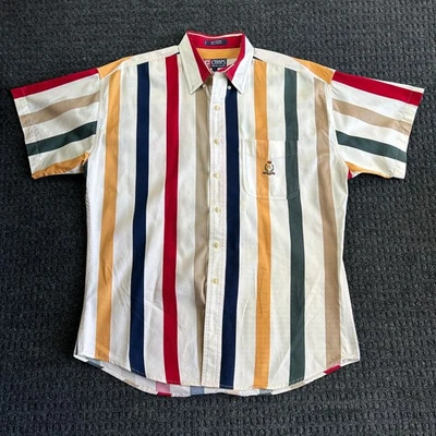 Vintage 90s y2k Chaps Ralph Lauren Short Sleeve Button Shirt L Colorful Striped - Image 1 of 4