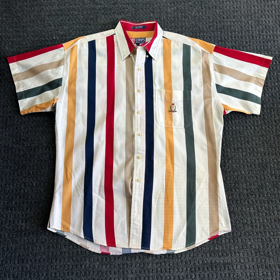 Vintage 90s y2k Chaps Ralph Lauren Short Sleeve Button Shirt L Colorful Striped - Image 1 of 4