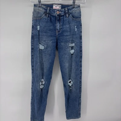 Pantalones de mezclilla Abercrombie niños niñas ajustados tiro alto mini mamá desgastados talla 13/14 Foto 1 de 4