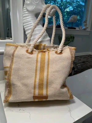 American Leather Co. Haven Top Lg 14" zip tote Yellow Herringbone New - Image 1 of 4