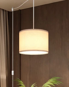 DEWENWILS Hanging Pendant Light 15Ft Cord,On/Off Switch, White Fabric Lamp Shade - Picture 1 of 8