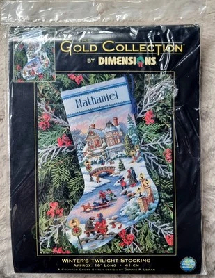 DIMENSIONS GOLD COLLECTION  CROSS STITCH KIT WINTER'S TWILIGHT STOCKING 8666 NEW - Image 1 of 4