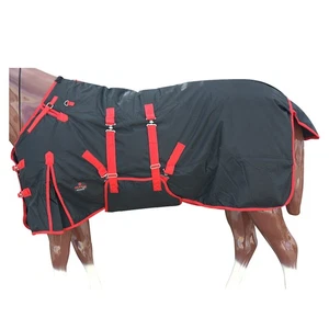Black With Red Trims 74 Inch HILASON 1200D Winter Waterproof Poly Horse Blanket - Picture 1 of 6