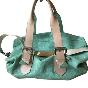 i santi Leather Duffel Bag Light Green Mint Light Pink Travel 20"x8"x8.5" - Picture 1 of 19