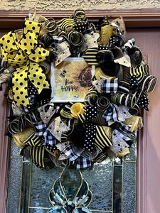 Summer Wreath Sunny Bees, 24in. IFull Handmade Xtra Large Wreath Door Decor! - Picture 1 of 7